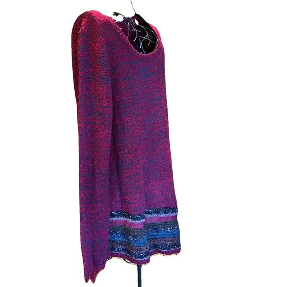 Soft Surroundings Red Navy Gray asymmetrical mixed knit hem sweater size Medium - Picture 3 of 6